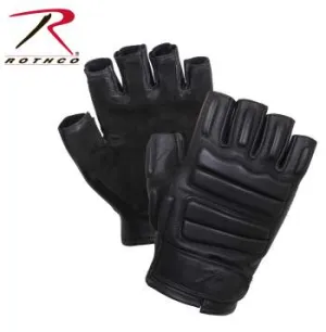 2817 ROTHCO FINGERLESS PADDED TACTICAL  GLOVES - BLACK LEATHER