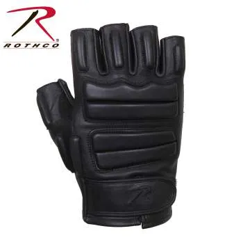 2817 ROTHCO FINGERLESS PADDED TACTICAL  GLOVES - BLACK LEATHER
