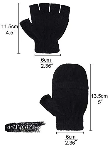 3 Pairs Kids Fingerless Mittens Convertible Flip Top Gloves Children for boys girls