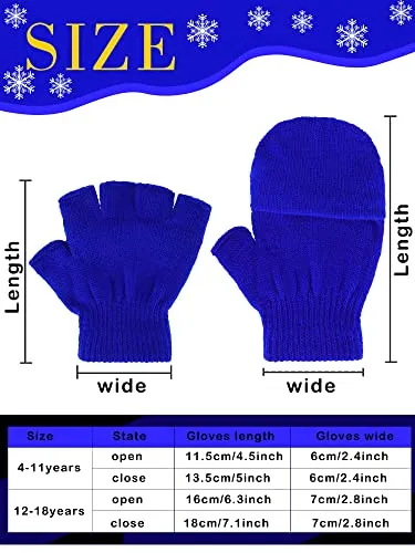 6 Pairs Convertible Fingerless Gloves (Kids & Teens)
