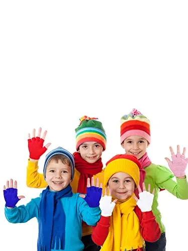 6 Pairs Convertible Fingerless Gloves (Kids & Teens)