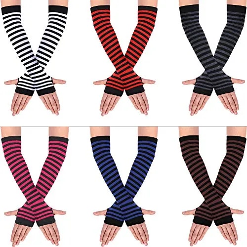 6 Pairs Knit Fingerless Gloves with Thumb Hole