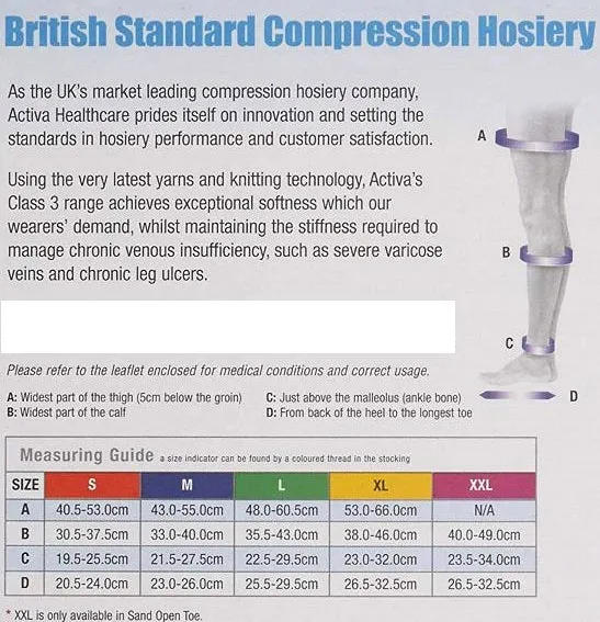 Activa Class 1 Below Knee Compression Stockings Open Toe Sand XXL