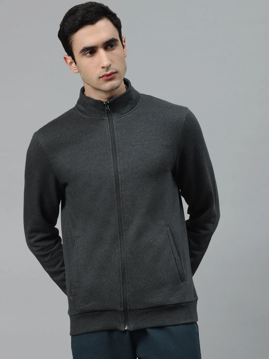 Alcis Men Grey Melange Solid Sweatshirt