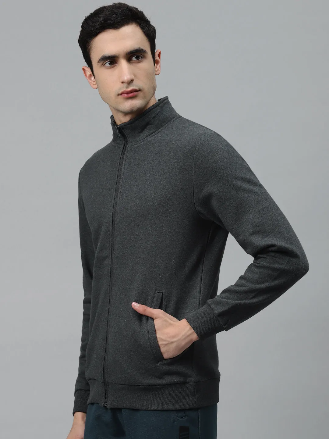 Alcis Men Grey Melange Solid Sweatshirt