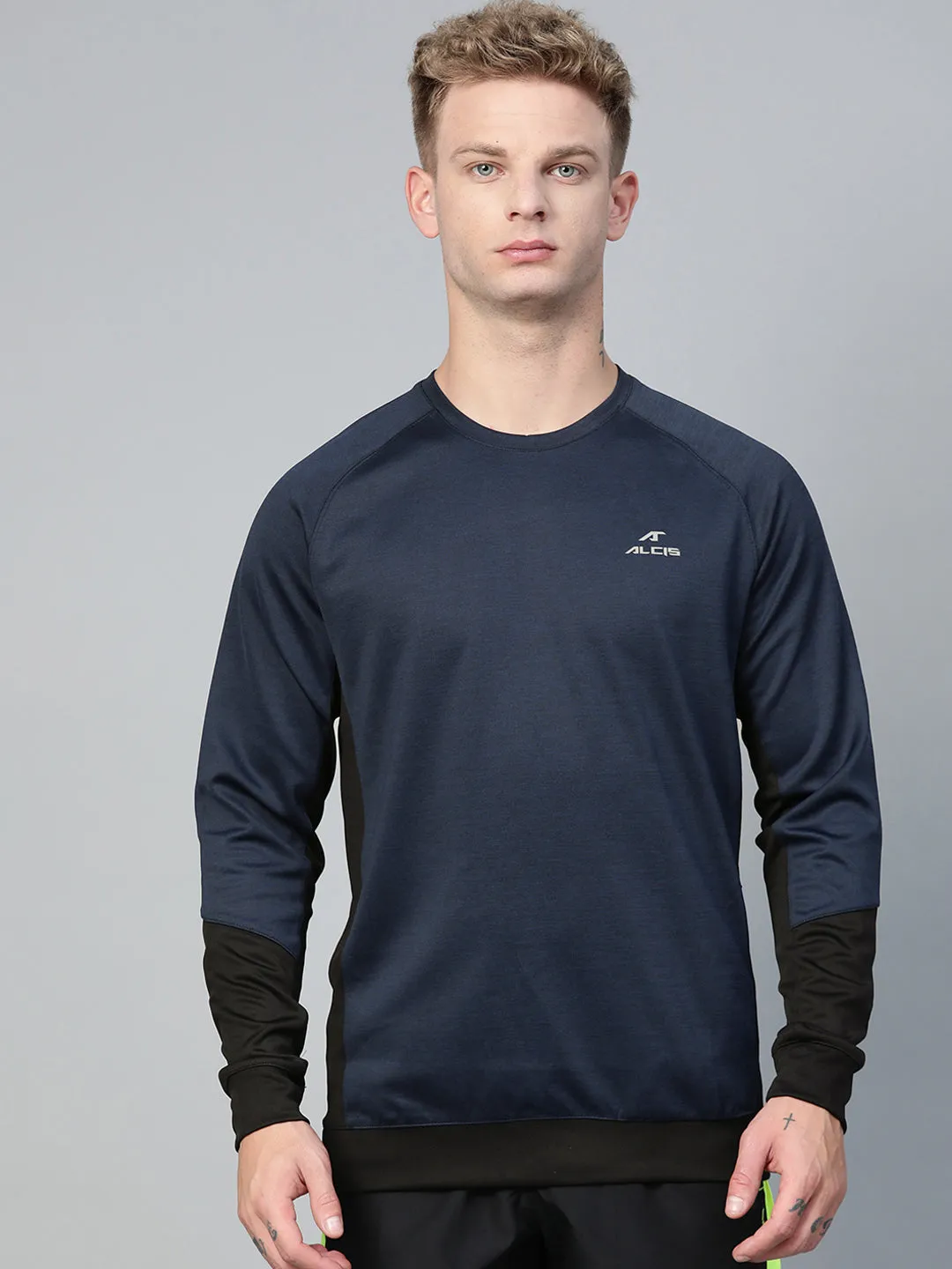 Alcis Men Navy Blue Solid Sweatshirt