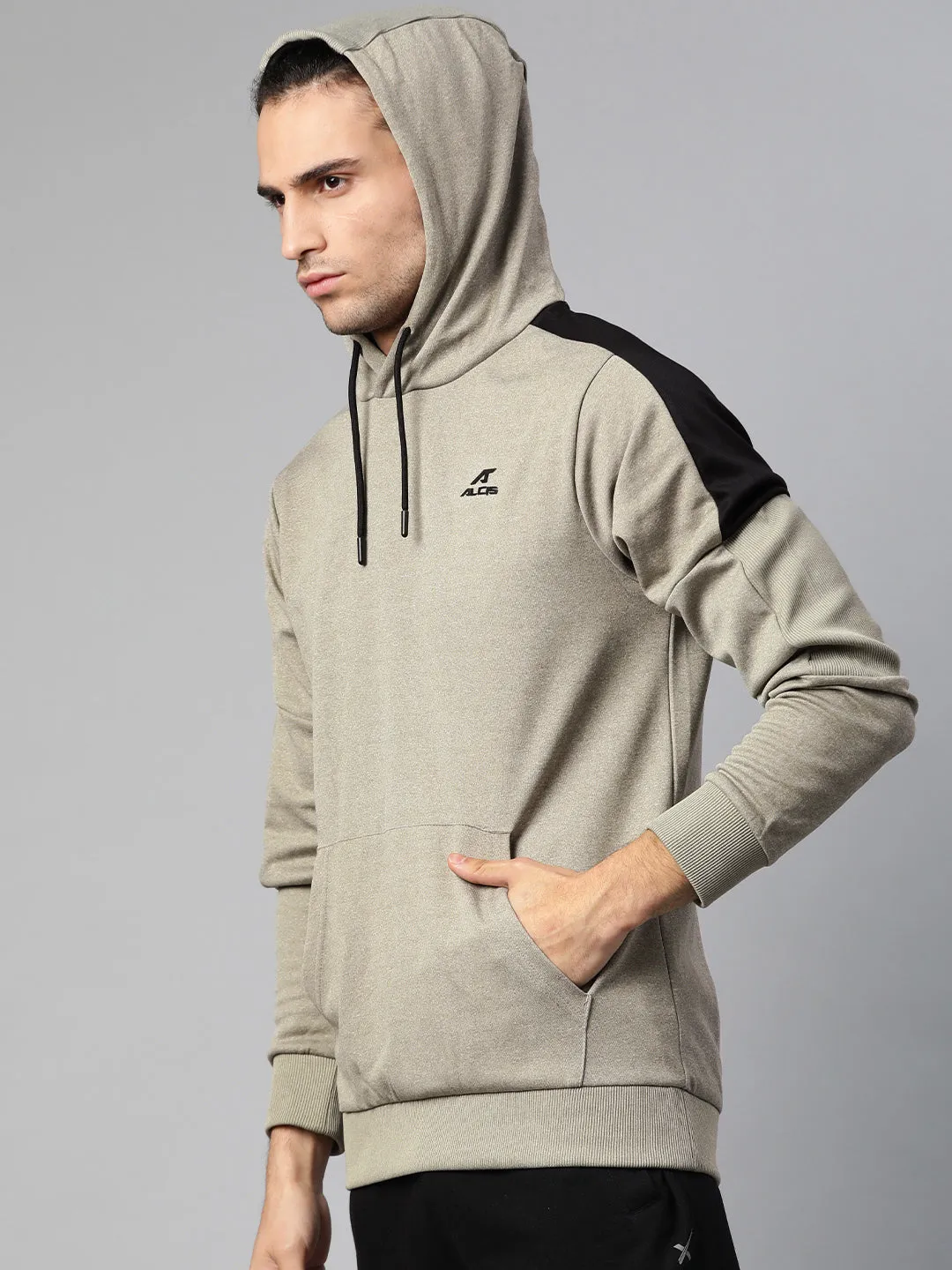 Alcis Men Olive Green Self Design Hooded Training Sweatshirt