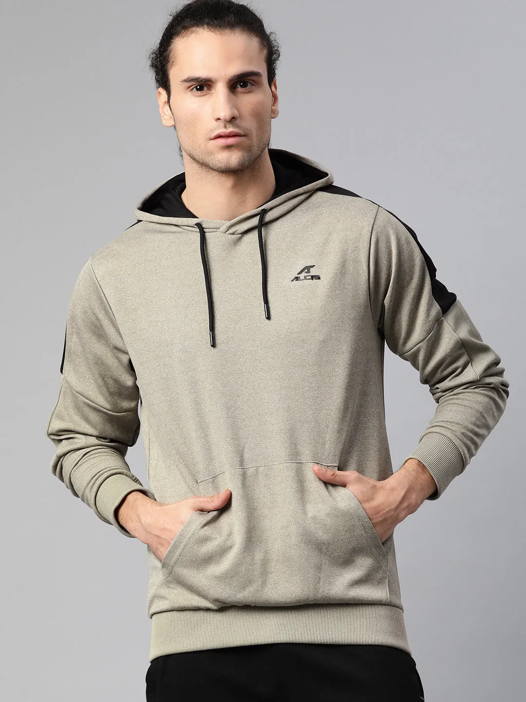 Alcis Men Olive Green Self Design Hooded Training Sweatshirt