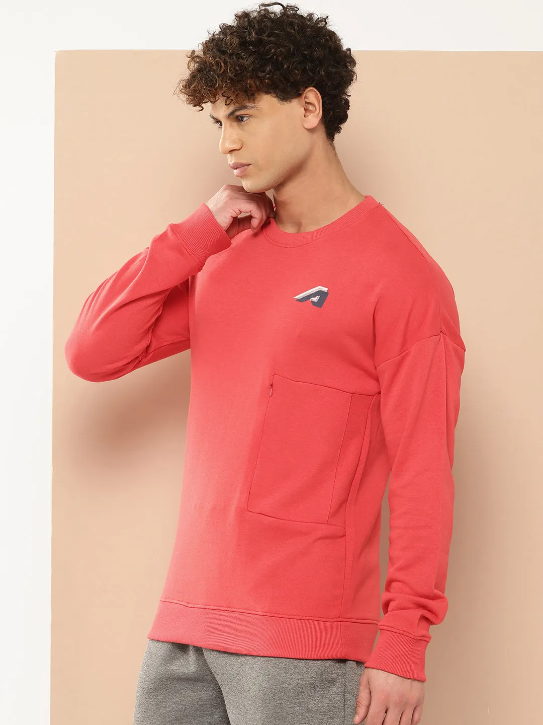 Alcis Men Red Solid Sweatshirt