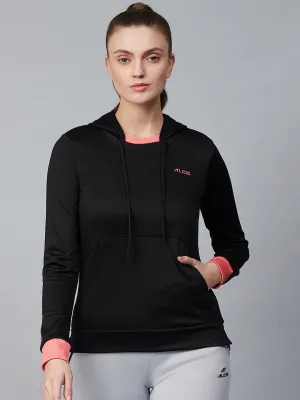 Alcis Women Black Solid Hooded Sweatshirt