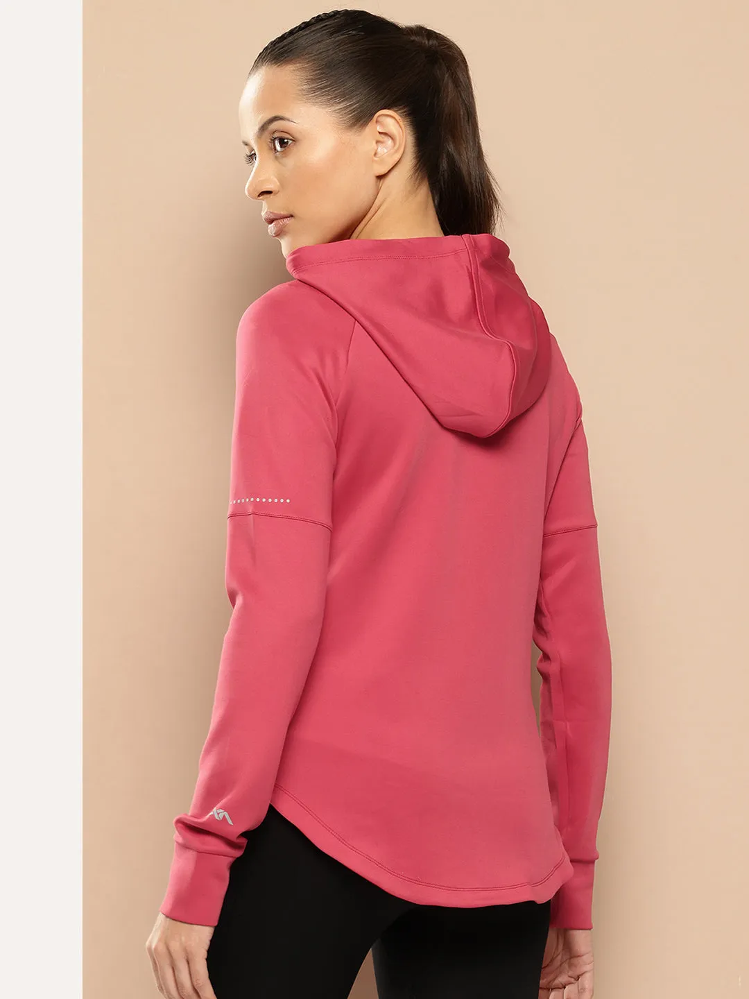 Alcis Women Red Solid Hooded Sweatshirt