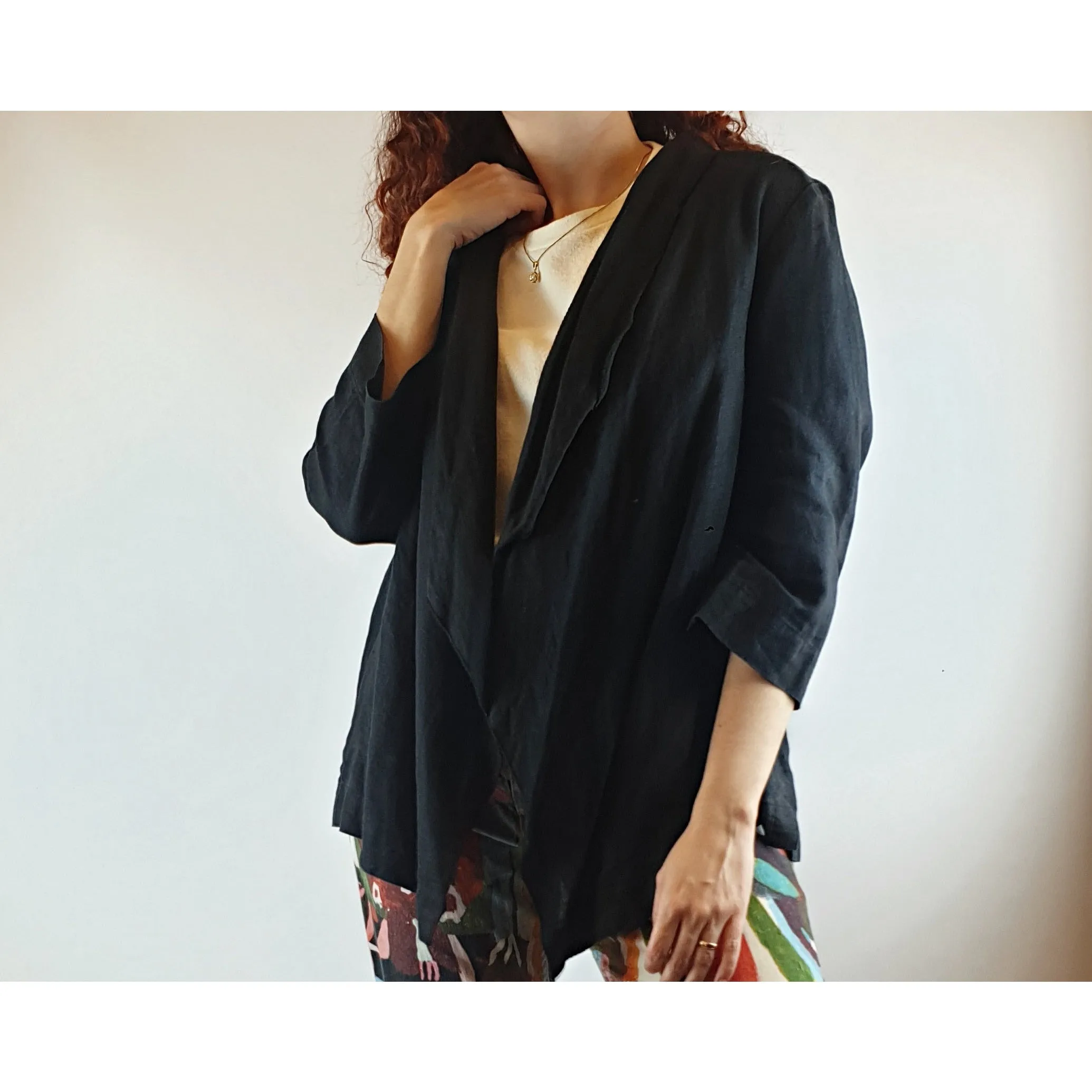 Anthea Crawford pre-owned black 100% linen black jacket / cardigan size 10