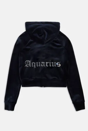 'AQUARIUS' NIGHT SKY DIAMANTÉ VELOUR ZIP-THROUGH HOODIE