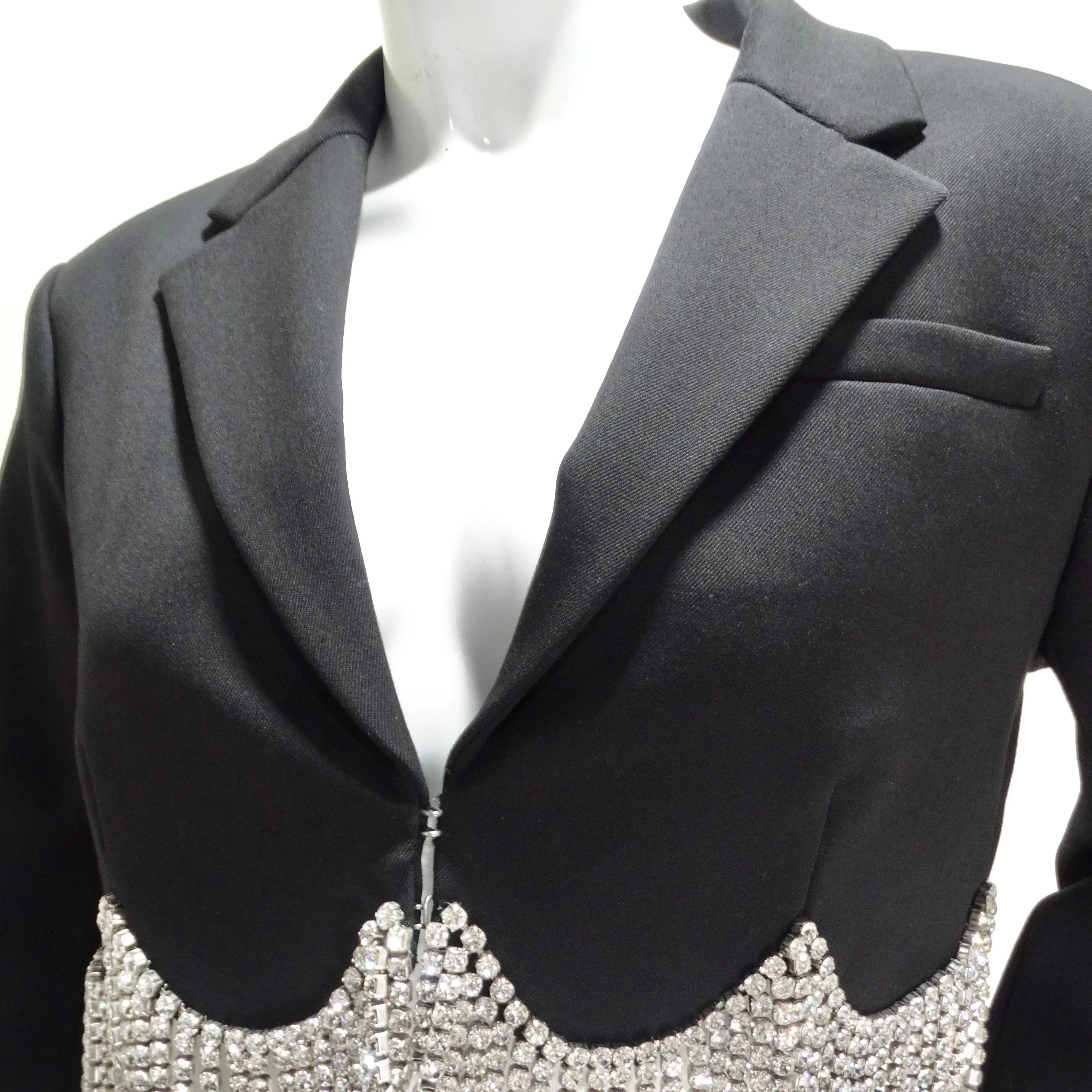 Area Cropped Crystal-Embellished Wool Blazer