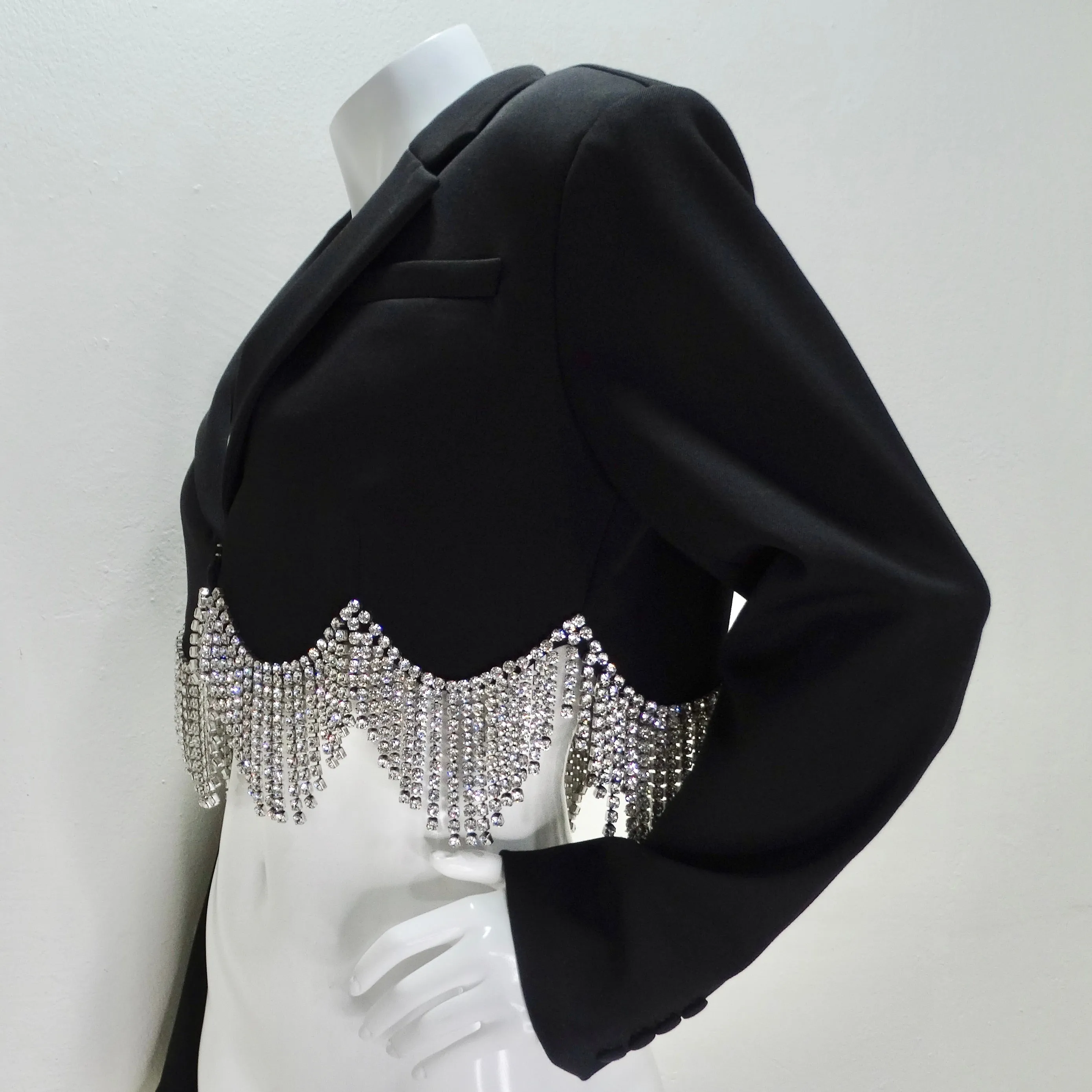 Area Cropped Crystal-Embellished Wool Blazer