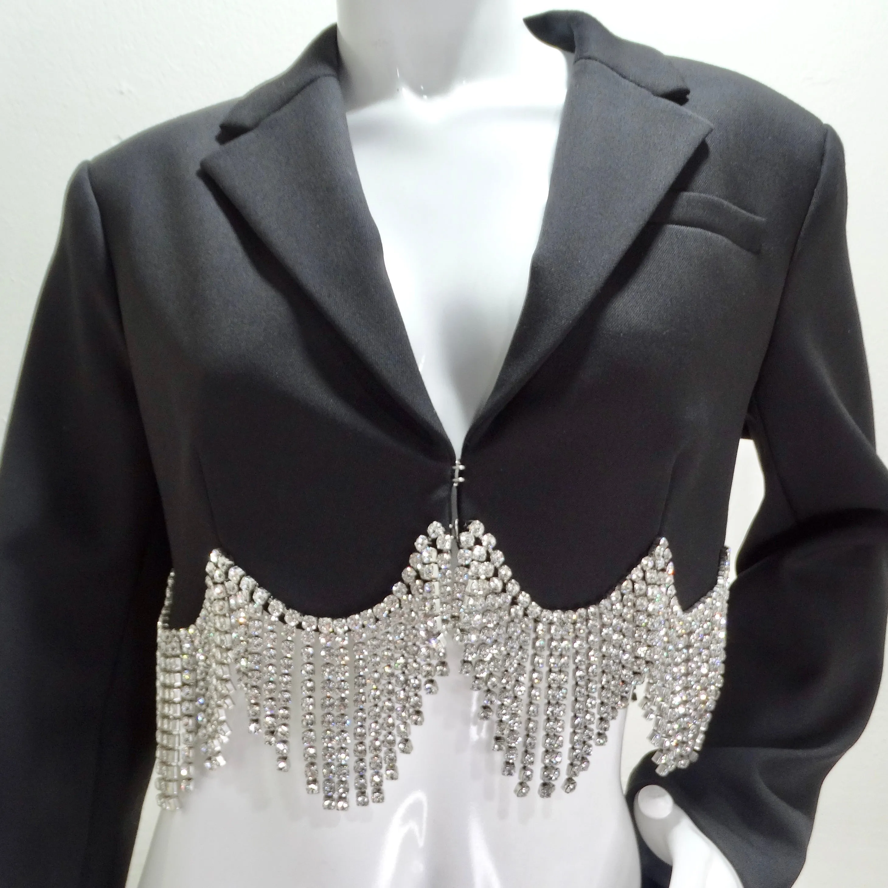 Area Cropped Crystal-Embellished Wool Blazer