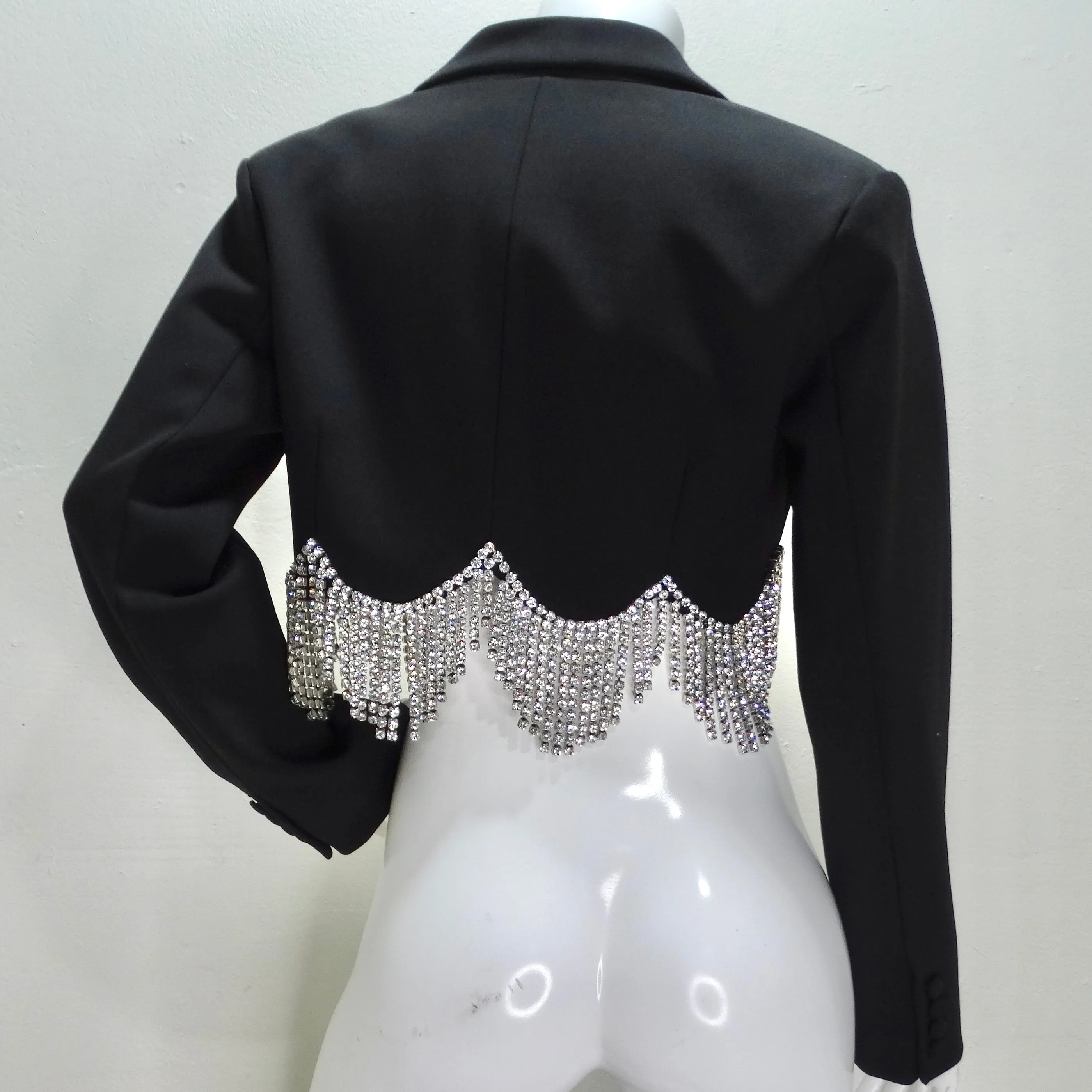 Area Cropped Crystal-Embellished Wool Blazer