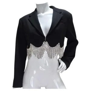 Area Cropped Crystal-Embellished Wool Blazer