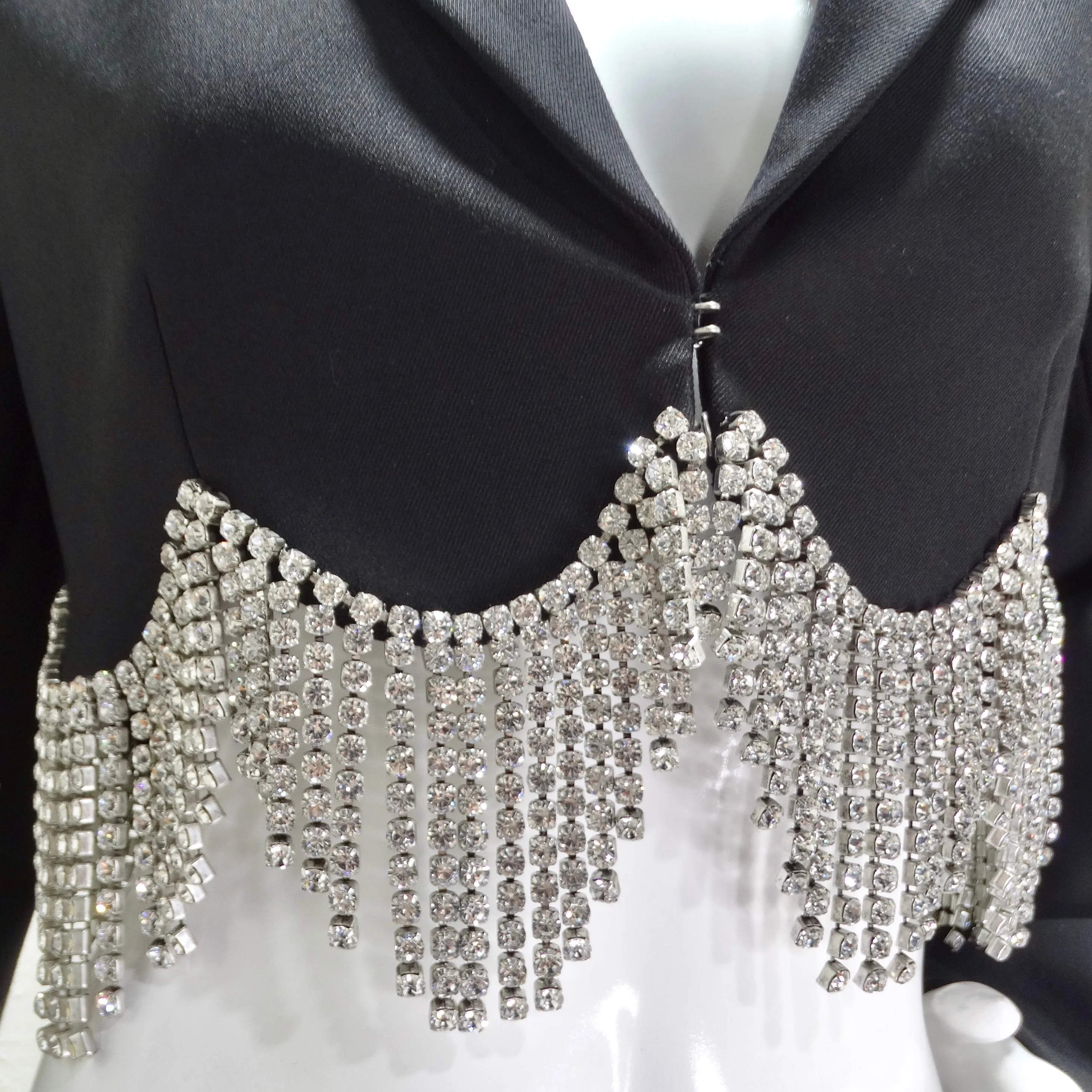 Area Cropped Crystal-Embellished Wool Blazer