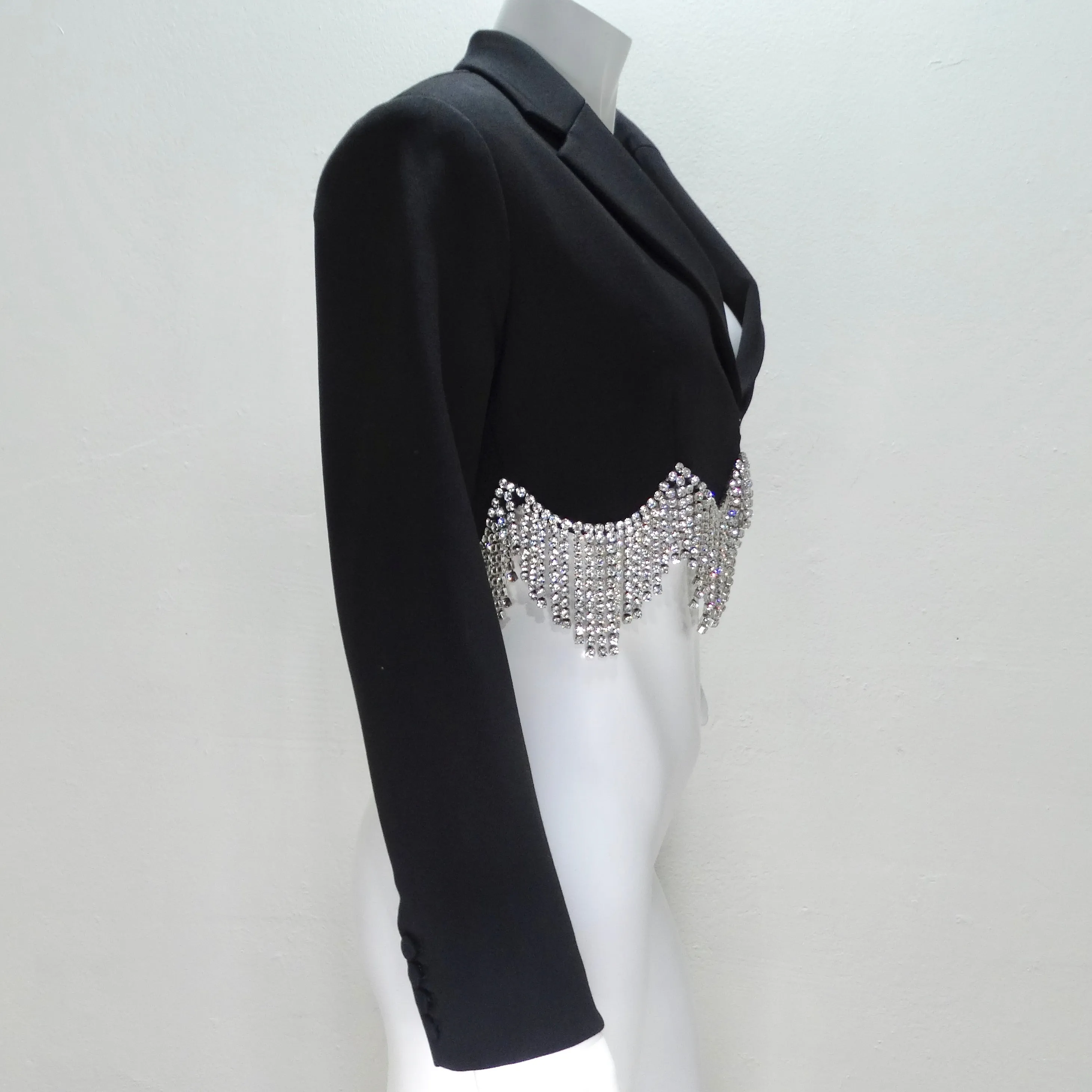Area Cropped Crystal-Embellished Wool Blazer