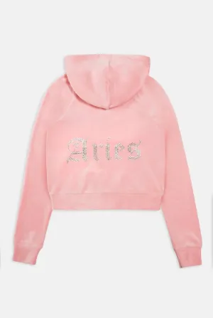 'ARIES' JUICY PINK DIAMANTÉ VELOUR ZIP-THROUGH HOODIE