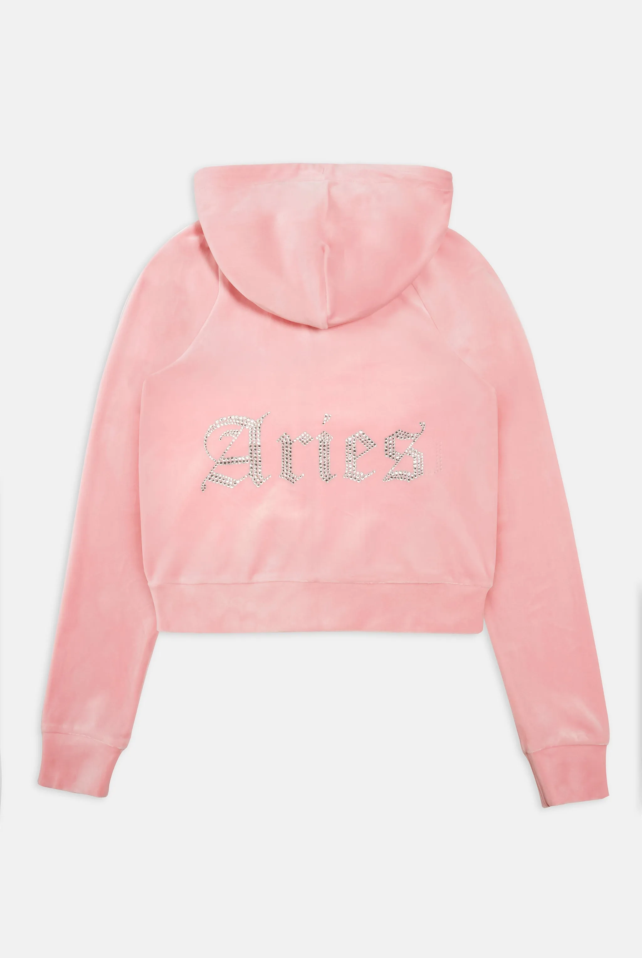 'ARIES' JUICY PINK DIAMANTÉ VELOUR ZIP-THROUGH HOODIE