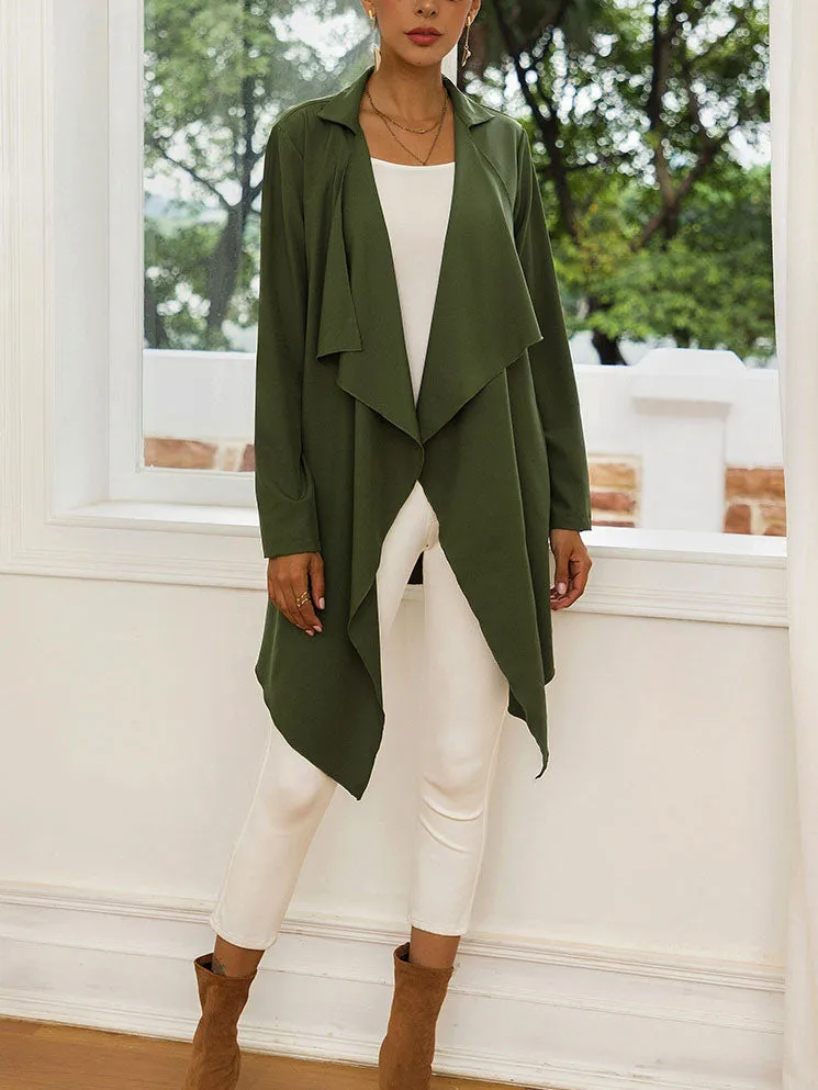 Autumn and Winter Fashion Wild Tie Belt Waist Long Sleeve Bat Cardigan Ladies Coat
