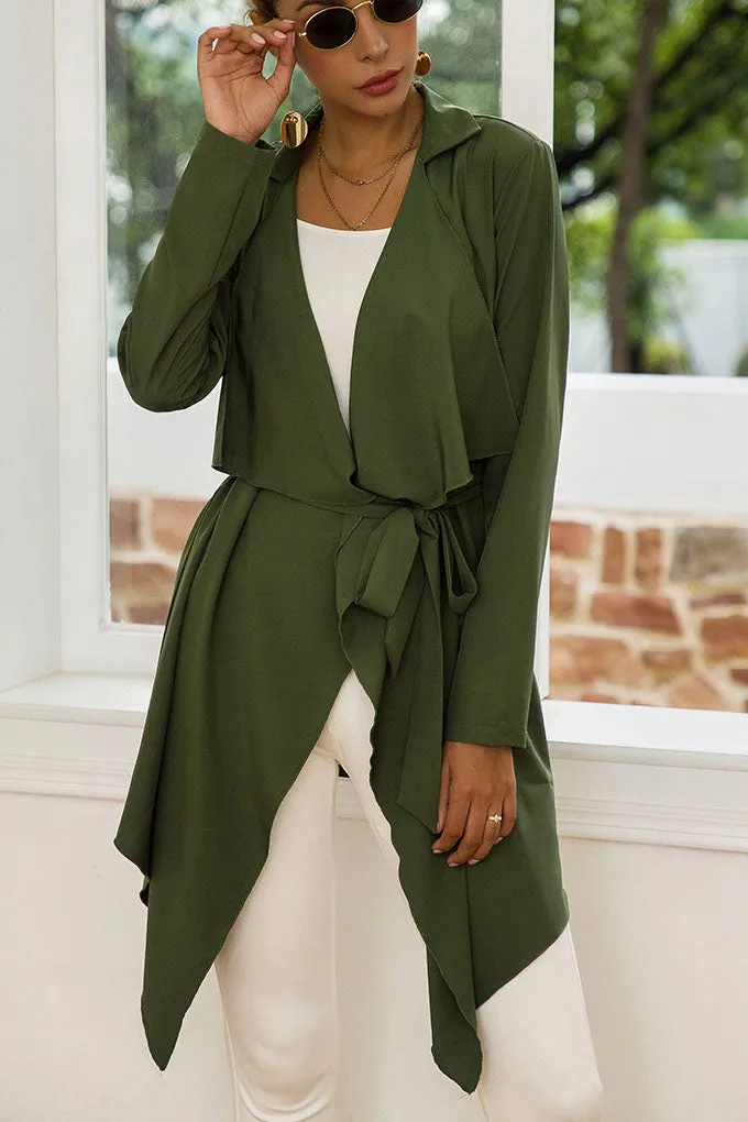 Autumn and Winter Fashion Wild Tie Belt Waist Long Sleeve Bat Cardigan Ladies Coat