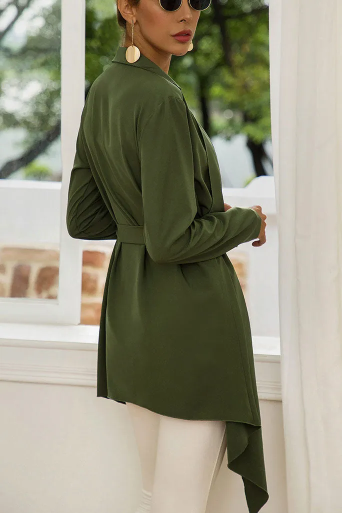 Autumn and Winter Fashion Wild Tie Belt Waist Long Sleeve Bat Cardigan Ladies Coat