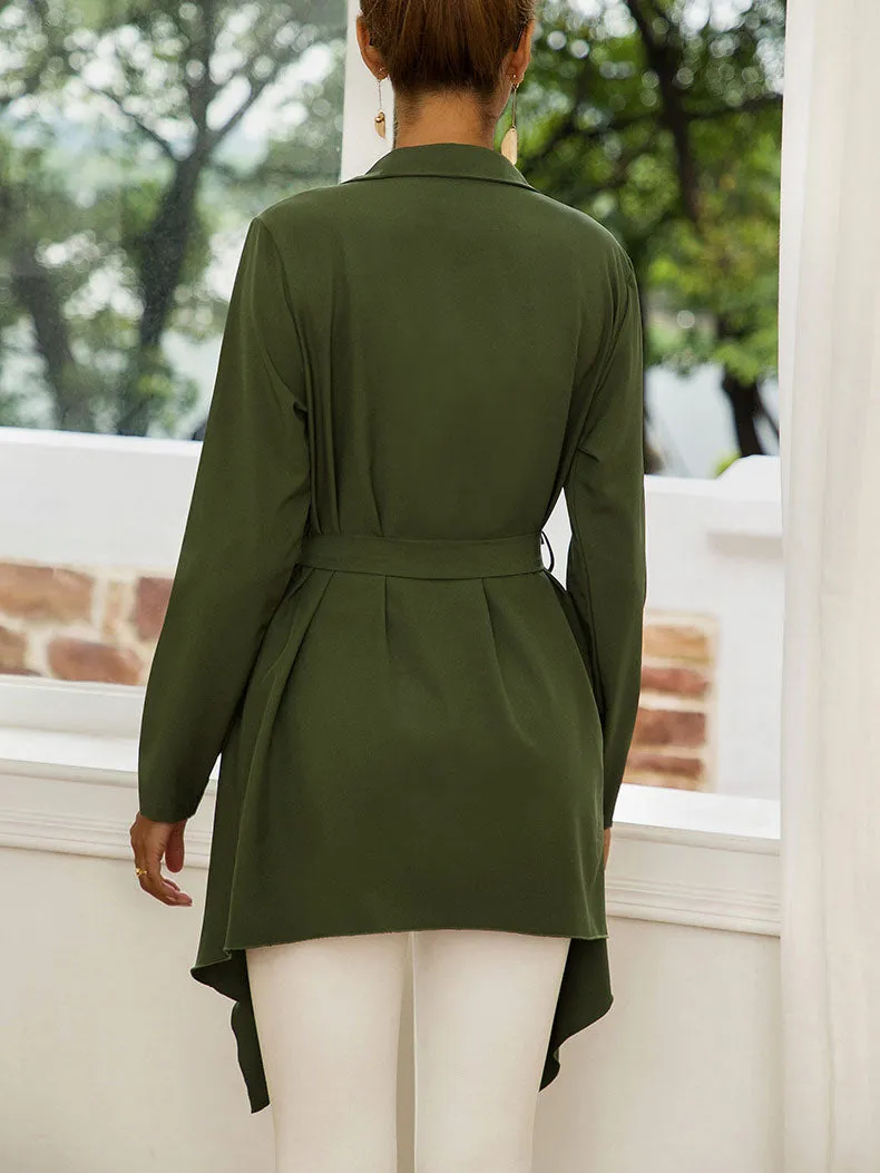 Autumn and Winter Fashion Wild Tie Belt Waist Long Sleeve Bat Cardigan Ladies Coat