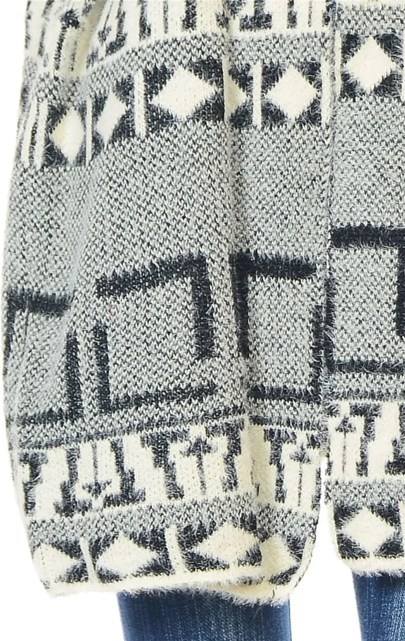 Aztec Cardigan Tribal Sweater Furry Vests Black
