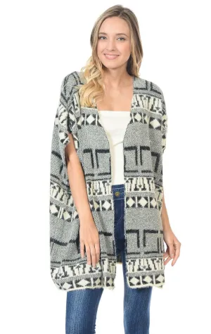 Aztec Cardigan Tribal Sweater Furry Vests Black