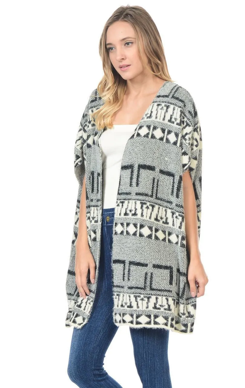 Aztec Cardigan Tribal Sweater Furry Vests Black