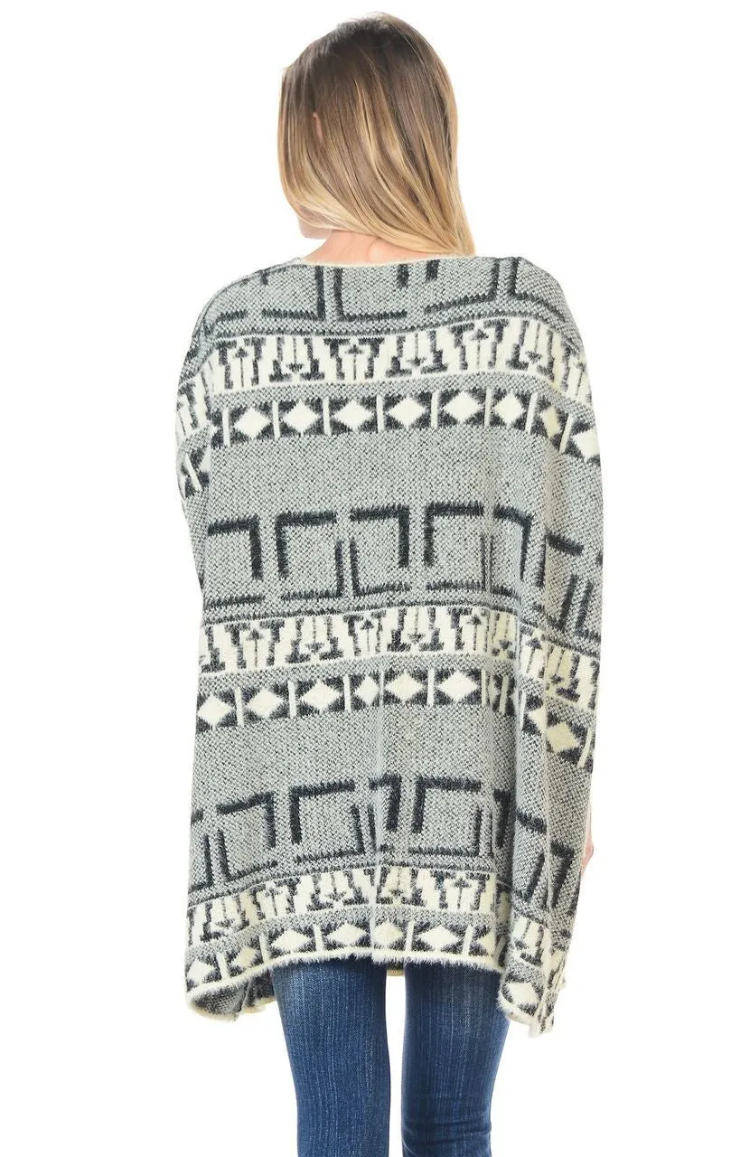 Aztec Cardigan Tribal Sweater Furry Vests Black