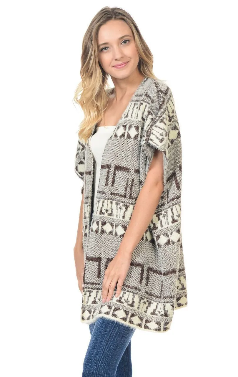 Aztec Cardigan Tribal Sweater Furry Vests Brown