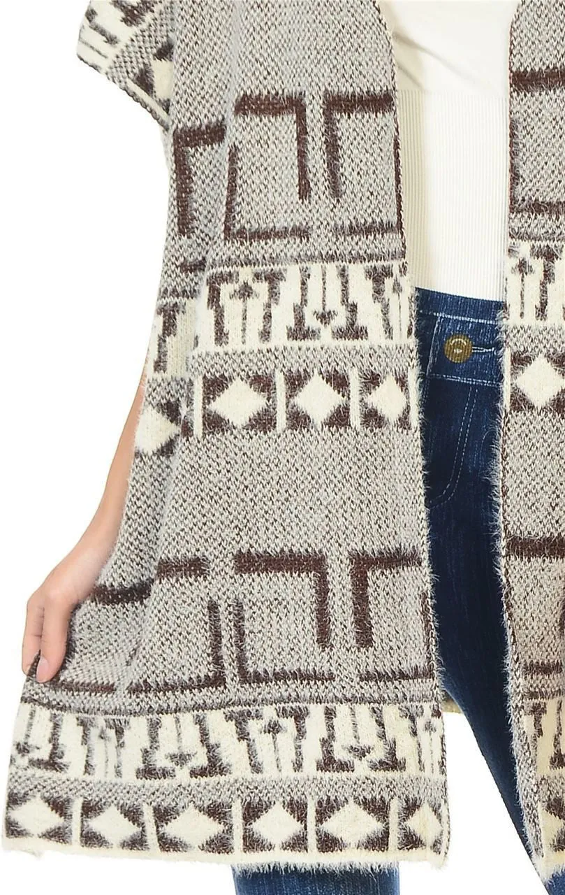 Aztec Cardigan Tribal Sweater Furry Vests Brown