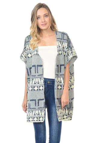 Aztec Cardigan Tribal Sweater Furry Vests Navy