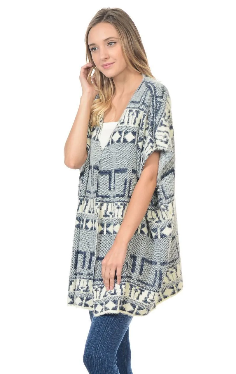 Aztec Cardigan Tribal Sweater Furry Vests Navy