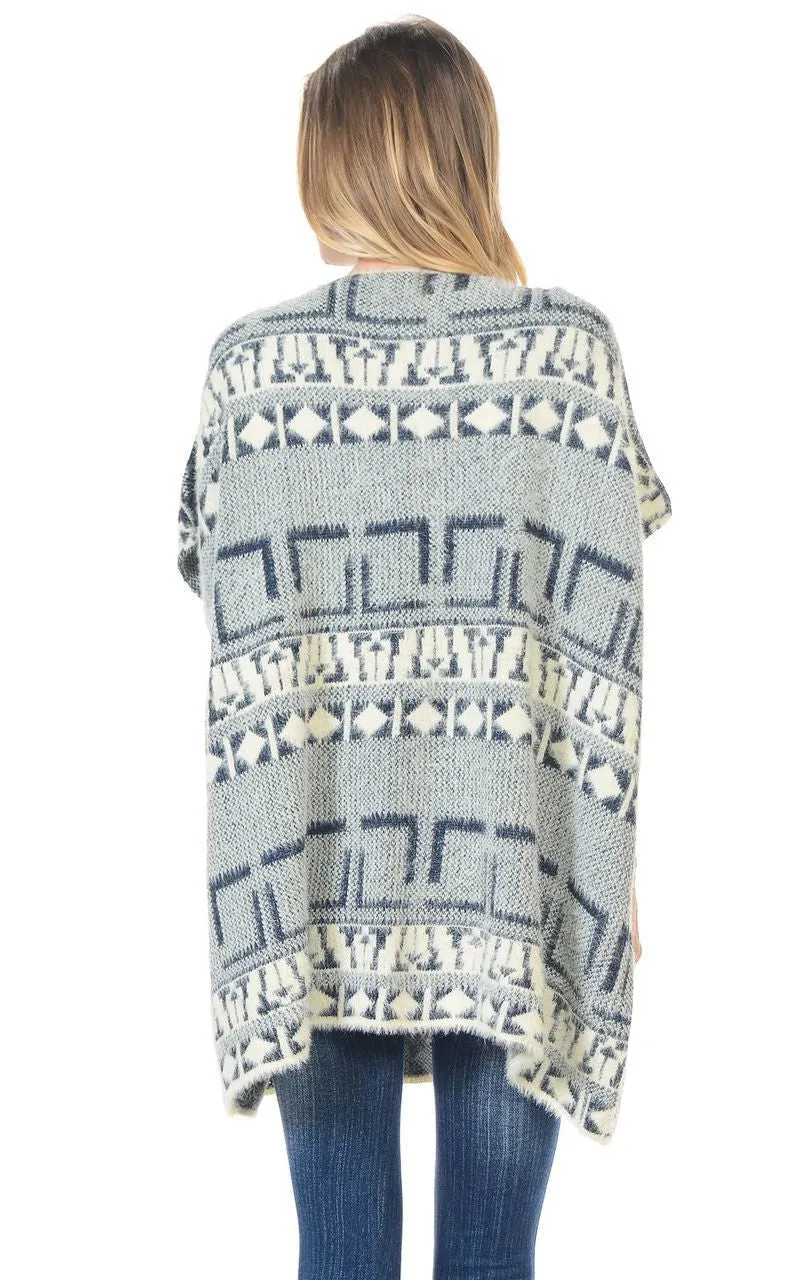 Aztec Cardigan Tribal Sweater Furry Vests Navy