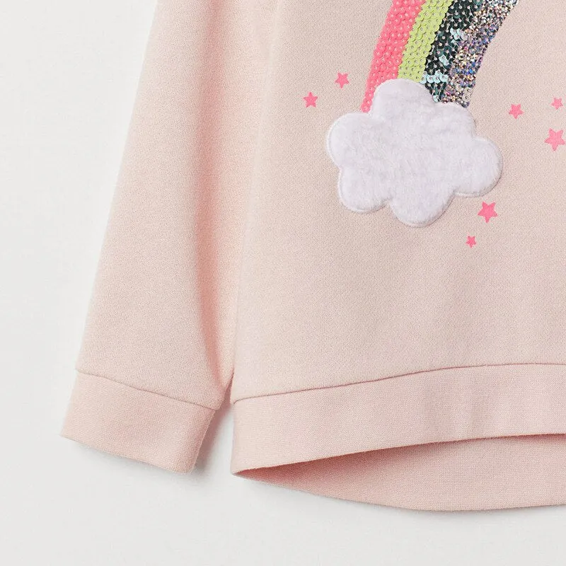 Baby Girl Cotton Rainbow Cloud Applique Sweatshirt - Pink