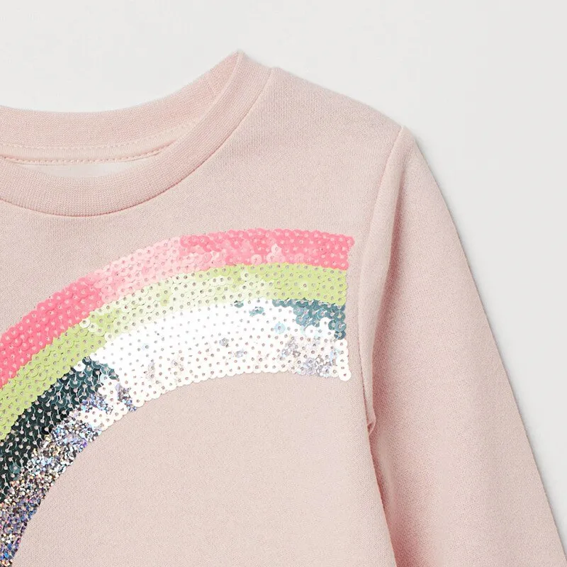 Baby Girl Cotton Rainbow Cloud Applique Sweatshirt - Pink