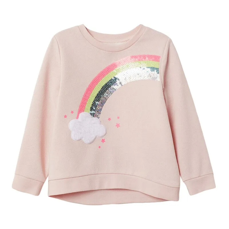 Baby Girl Cotton Rainbow Cloud Applique Sweatshirt - Pink