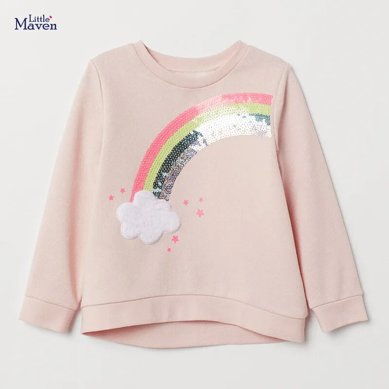 Baby Girl Cotton Rainbow Cloud Applique Sweatshirt - Pink