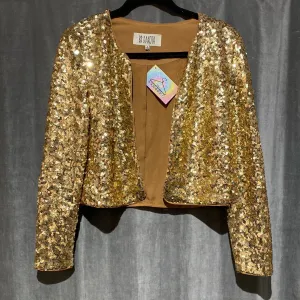 BB DAKOTA Gold Sequin Long Sleeve Open Cardigan