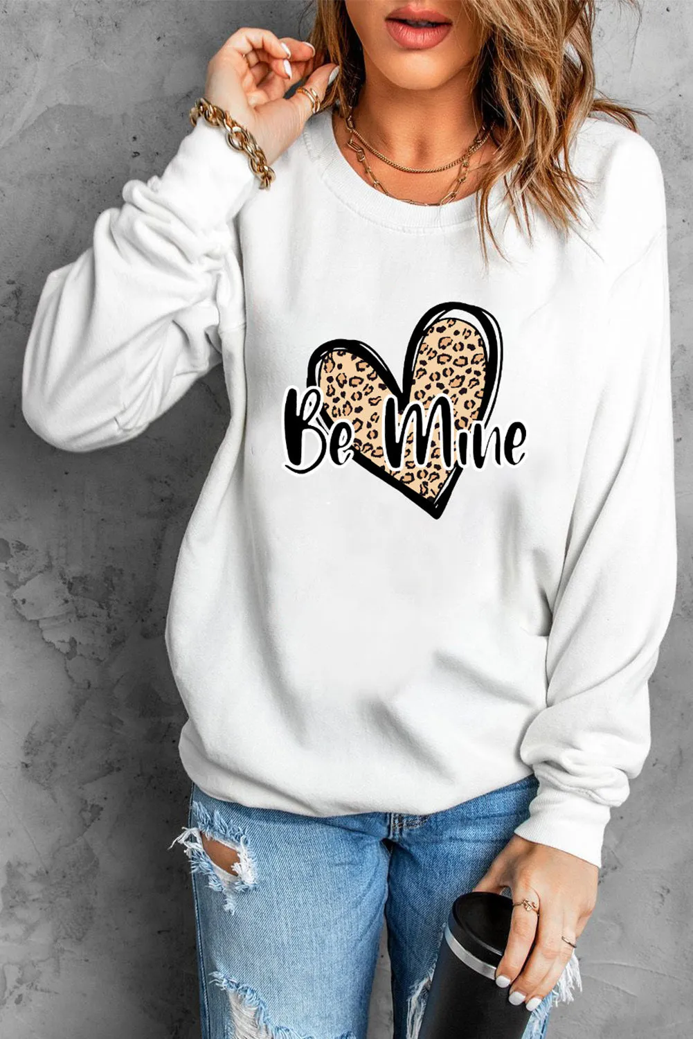 Be Mine Leopard Heart Print Sweatshirt