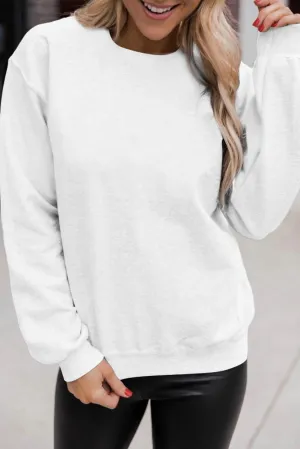 Beige Solid Color Crewneck Pullover Sweatshirt