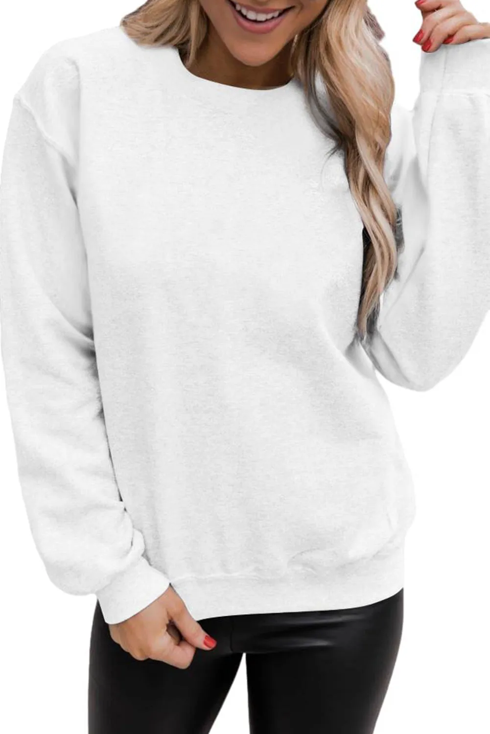 Beige Solid Color Crewneck Pullover Sweatshirt