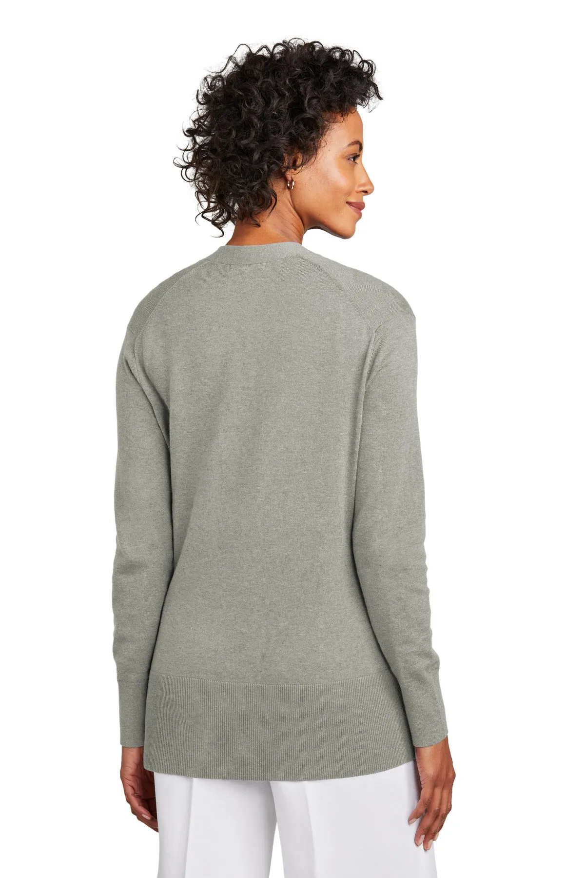Brooks Brothers Women's Cotton Stretch Long Cardigan Sweater BB18403 Light Shadow Grey Heather