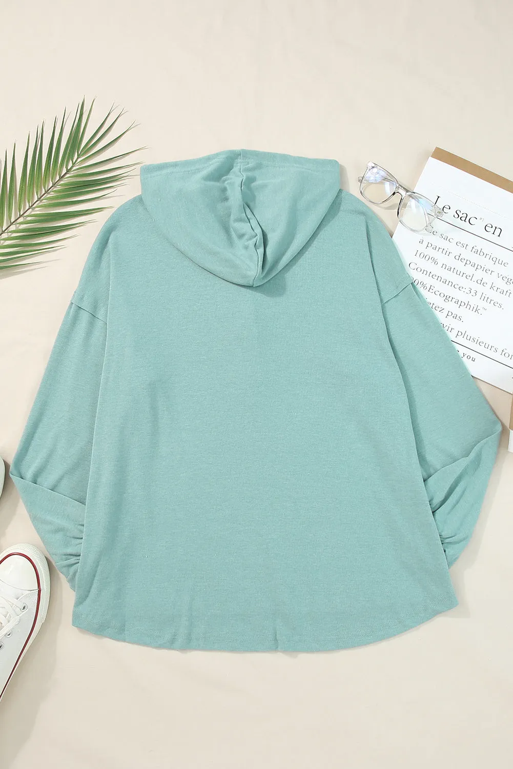 Buttoned High and Low Hem Hoodie