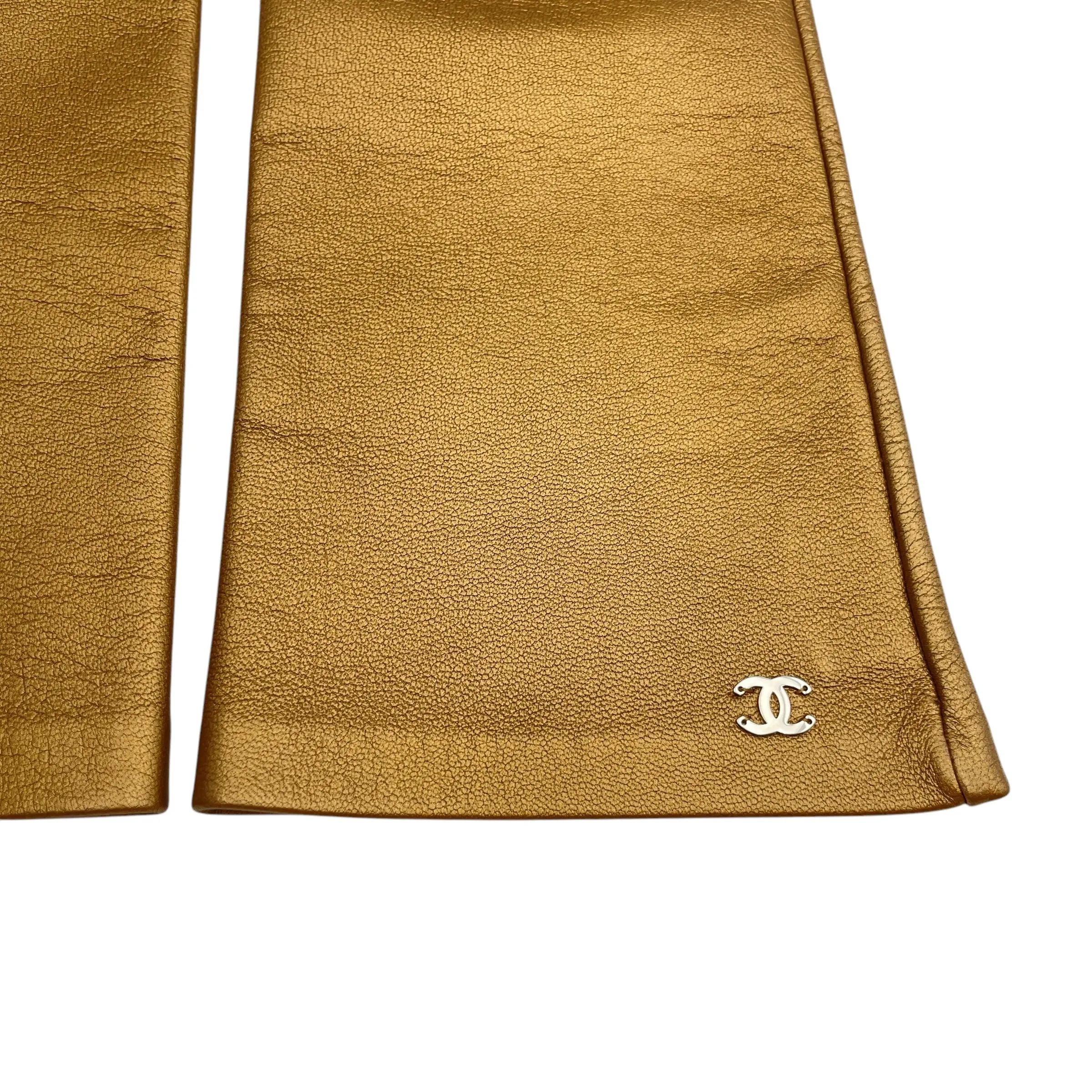 CC Full (Fingerless) 7.5 Bronze Gloves in Lambskin, Silver hardware